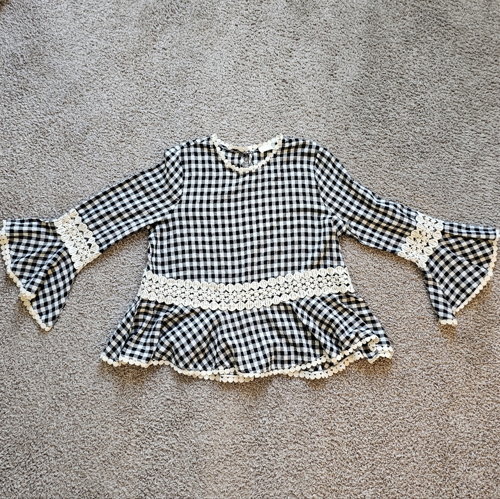 Anthropologie Everleigh Gingham Check Peplum Top Size Small - Picture 5 of 7